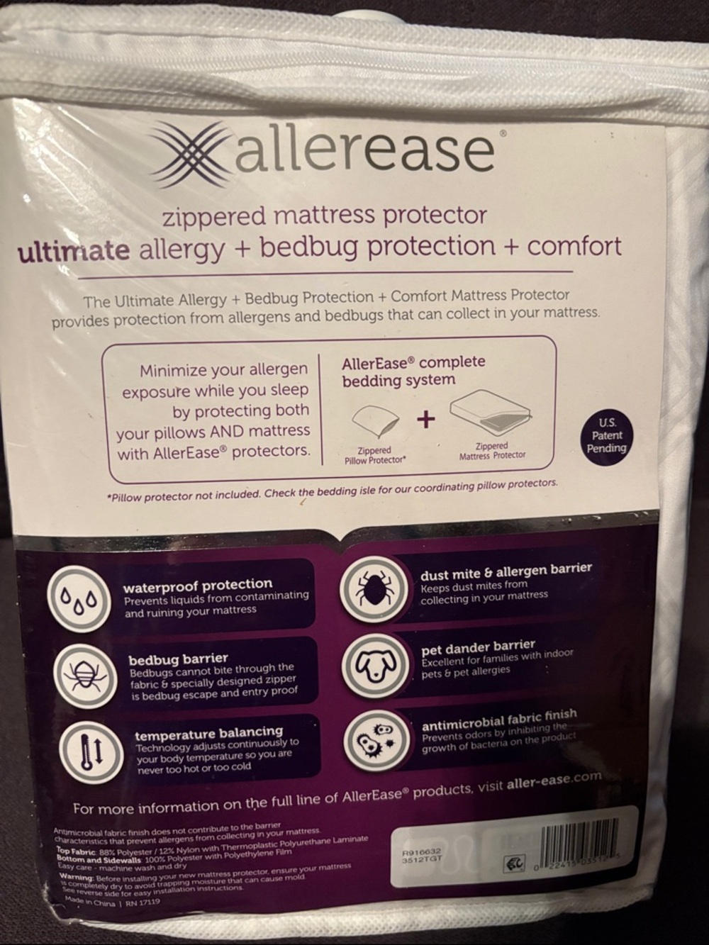 Allerease Zippered Mattress Protector - White (Full) - Picture 2 of 3